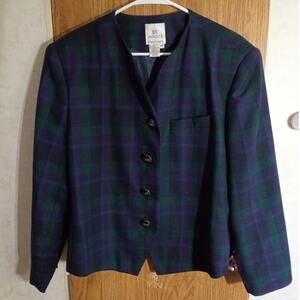 Vintage USA Plaid Crest Button Blazer 20W Petite Modern P XL Preppy Academia